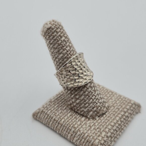 Size 7.5 Sterling Silver Crater Pattern Wide Rustic Band Ring A4057 - Picture 2 of 8